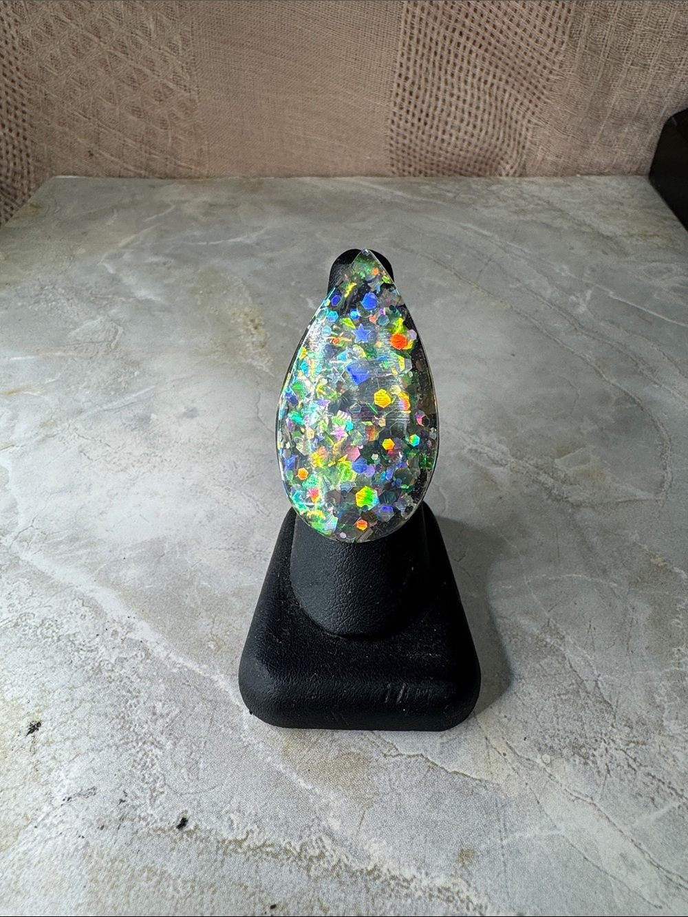 Holographic Teardrop Statement Ring - Multicolor Sparkle